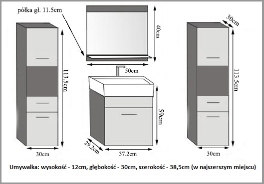 Meble łazienkowe szafki z umywalką z lustrem czarne heban ciemne Producent