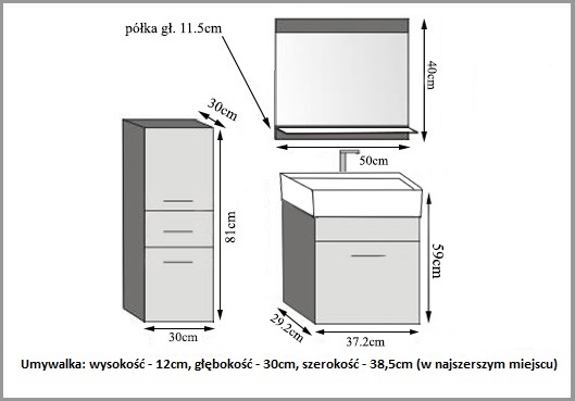 Meble łazienkowe szafki z umywalką z lustrem białe mat czarne heban ciemne Producent