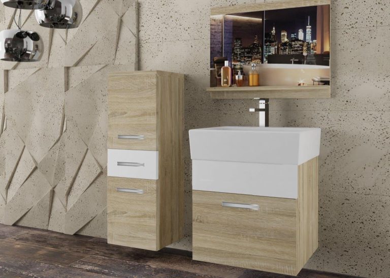 Meble łazienkowe szafki z umywalką z lustrem białe mat dębowe dąb wotan dąb sonoma Producent