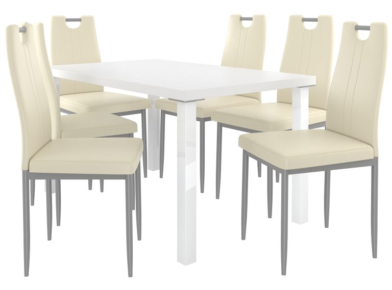 Zestaw ROBERTO biały + 6 krzeseł krem ROB/0/ZES/W/6KR