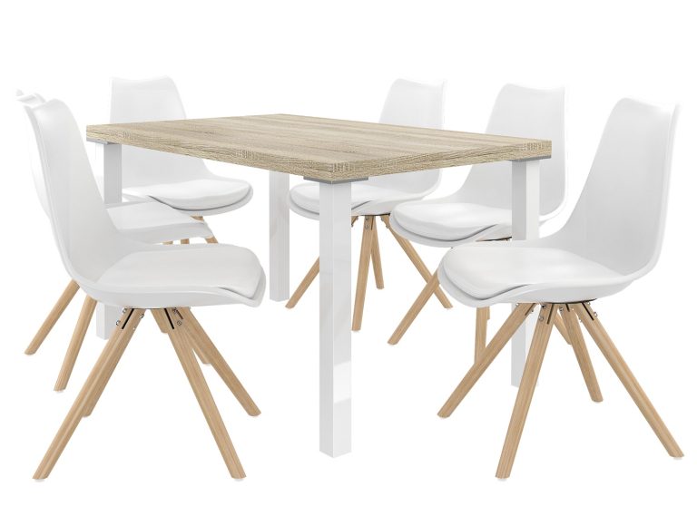 Zestaw ROMA1 sonoma + 6 krzeseł biały
