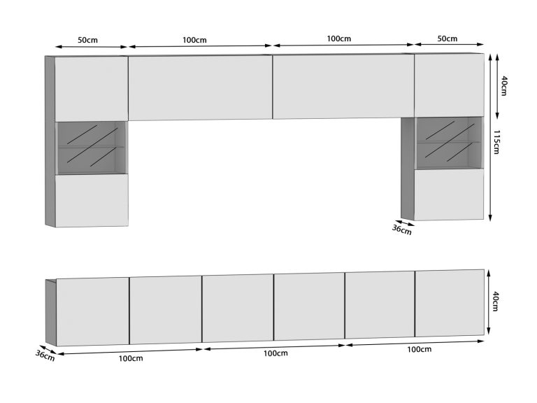 Meblościanka 300 cm TV/RTV biała połysk czarna połysk Producent IMP 1/5/W/WB/0/0
