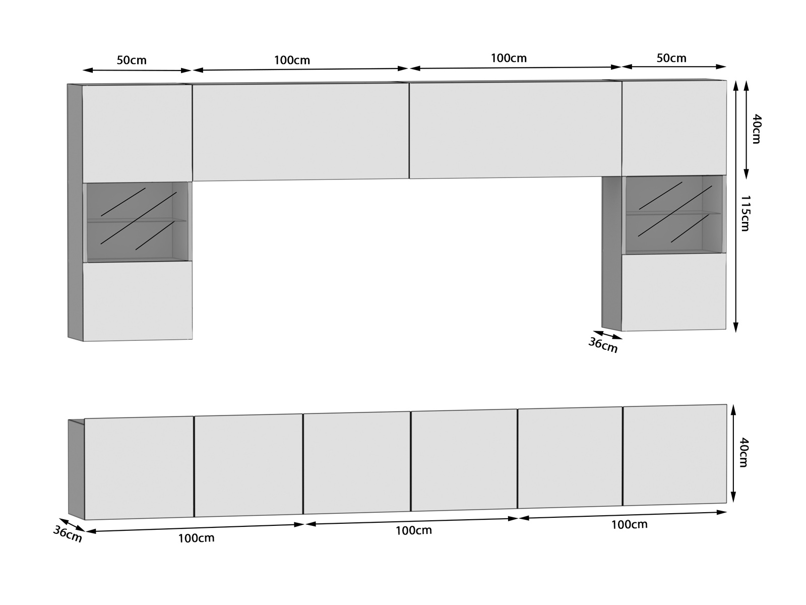 Meblościanka 300 cm TV/RTV biała połysk czarna połysk Producent IMP 1/5/W/WB/0/0