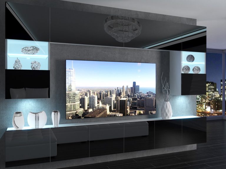 Meblościanka 300 cm TV/RTVczarna połysk Producent IMP 1/5/W/B/0/0