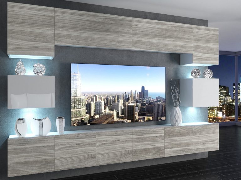 Meblościanka 300 cm TV/RTV biała połysk szary antracyt grafitowy Producent IMP 3/5/W/GW1WGW1/0/0