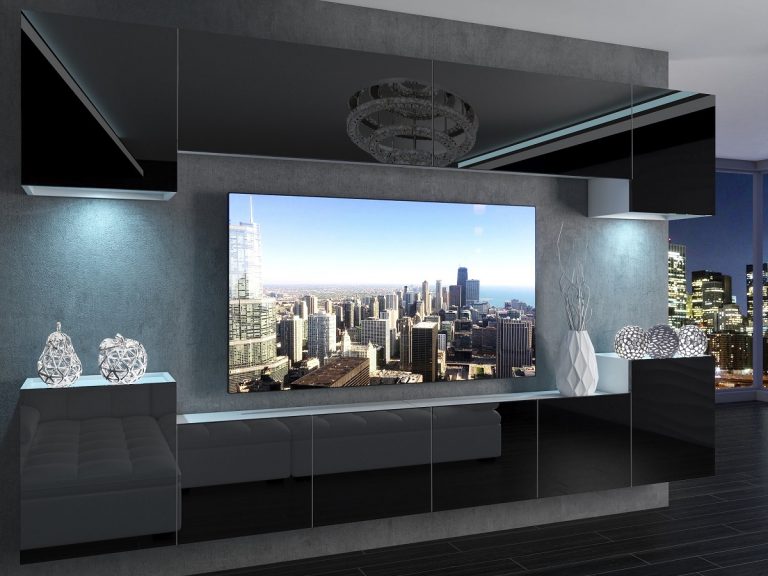 Meblościanka 300 cm TV/RTV czarna połysk Producent IMP 4/5/W/B/0/0