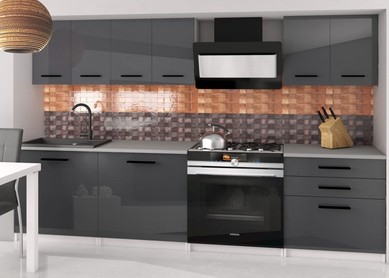 Meble kuchenne 180 cm szare połysk z blatem Producent INF SONIK2/2/WT/S/0/B1