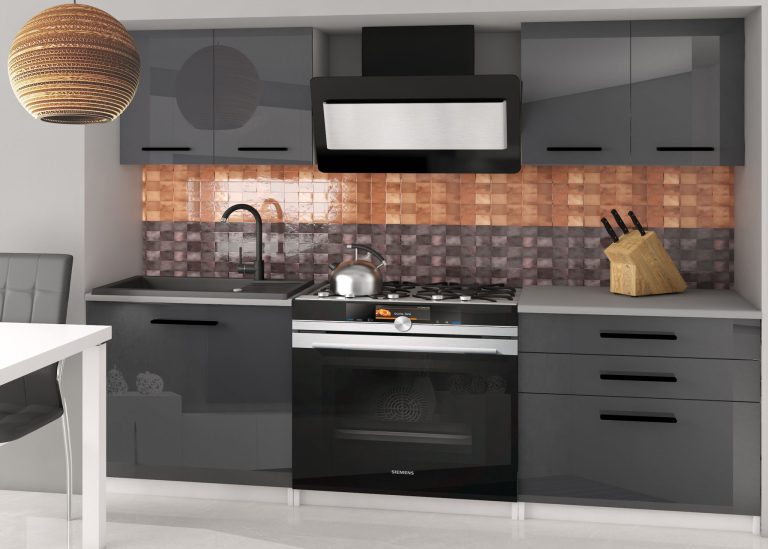 Meble kuchenne 120 cm szare połysk bez blatu Producent INF TIESTO2/2/WT/S/BB/B1