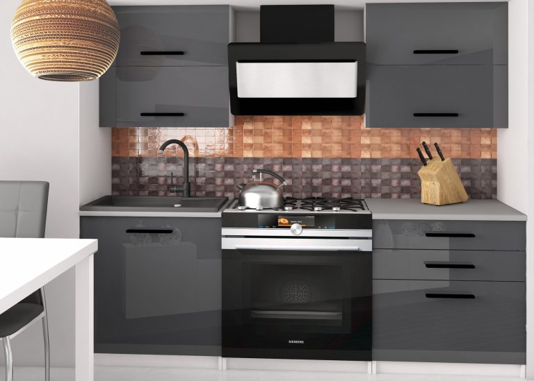 Meble kuchenne 120 cm szare połysk bez blatu Producent INF ELEGANTA2/2/WT/S/BB/B1