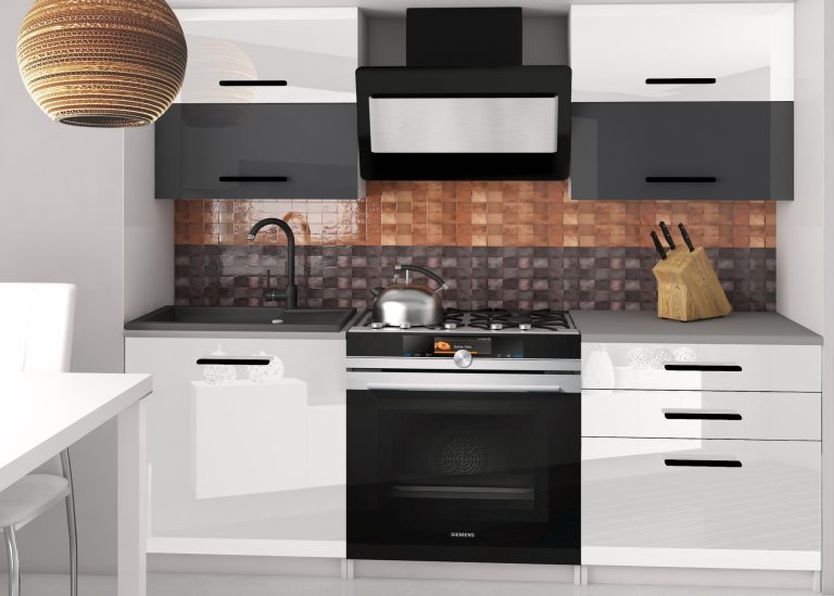 Meble kuchenne 120 cm białe połysk szare połysk z blatem Producent INF ELEGANTA2/2/WT/WSW/0/B1