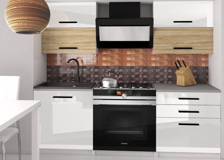 Meble kuchenne 120 cm białe połysk dębowe dąb wotan dąb sonoma z blatem Producent INF ELEGANTA2/2/WT/WDSW/0/B1