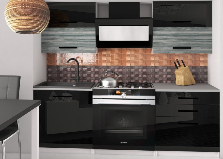 Meble kuchenne 120 cm czarne połysk szary antracyt grafitowy z blatem Producent INF ELEGANTA2/2/WT/BGW1B/0/B1