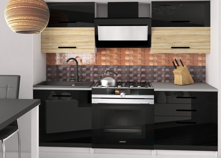 Meble kuchenne 120 cm czarne połysk dębowe dąb wotan dąb sonoma bez blatu Producent INF ELEGANTA2/2/WT/BDSB/BB/B1