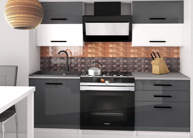 Meble kuchenne 120 cm szare połysk biały mat bez blatu Producent INF ELEGANTA2/2/WT/SWTS/BB/B1