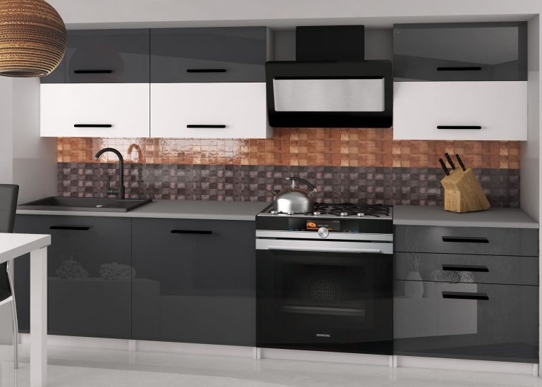 Meble kuchenne 180 cm szare połysk biały mat z blatem Producent INF PRIMERA2/2/WT/SWTS/0/B1