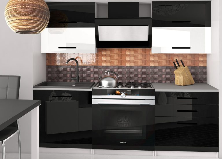 Meble kuchenne 120 cm czarne połysk biały połysk z blatem Producent INF ELEGANTA2/2/WT/BWB/0/B1