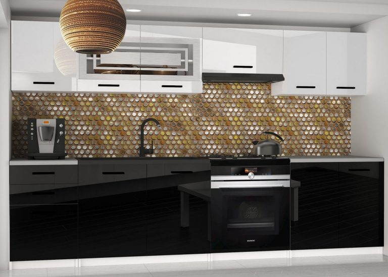 Meble kuchenne 240 cm białe połysk czarne połysk bez blatu Producent INF MARIKA2/4/WT/WB/BB/B1