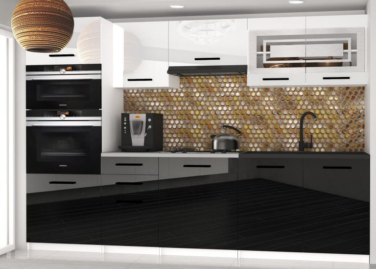 Meble kuchenne 240 cm białe połysk czarne połysk bez blatu Producent INF PAULA2/4/WT/WB/BB/B1