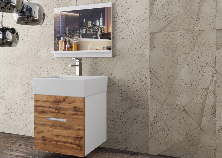 Meble łazienkowe szafki z umywalką z lustrem dębowe dąb wotan dąb sonoma Producent