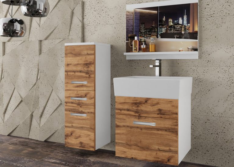 Meble łazienkowe szafki z umywalką z lustrem dębowe dąb wotan dąb sonoma Producent
