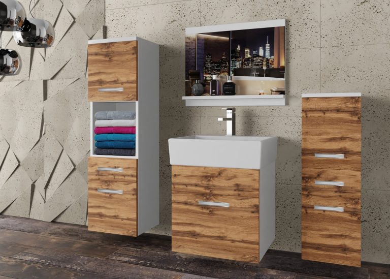 Meble łazienkowe szafki z umywalką z lustrem dębowe dąb wotan dąb sonoma Producent