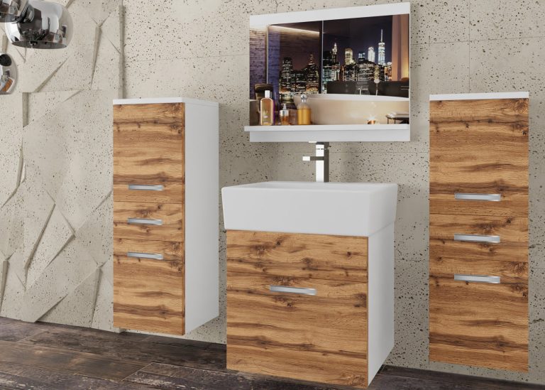 Meble łazienkowe szafki z umywalką z lustrem dębowe dąb wotan dąb sonoma Producent