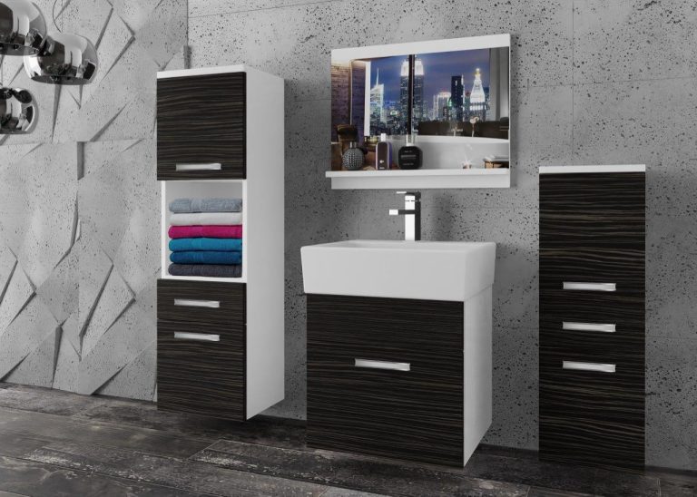 Meble łazienkowe szafki z umywalką z lustrem czarne heban ciemne Producent