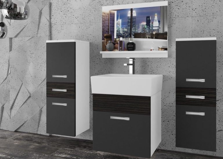 Meble łazienkowe szafki z umywalką z lustrem czarne heban ciemne Producent