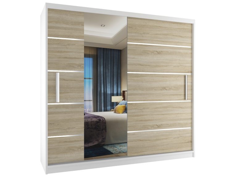 Szafa przesuwna 200 cm z lustrem dębowa dąb wotan dąb sonoma Producent MBP SZP1/2/W/DS/0/AL