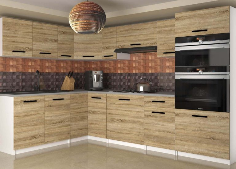 Meble kuchenne 420 cm dębowe dąb wotan dąb sonoma z blatem Producent TOR UNIQAGRANDE/5/WT/DS/0/B1