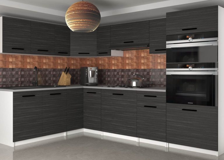 Meble kuchenne 420 cm czarne heban ciemne z blatem Producent TOR UNIQAGRANDE/5/WT/HK/0/B1