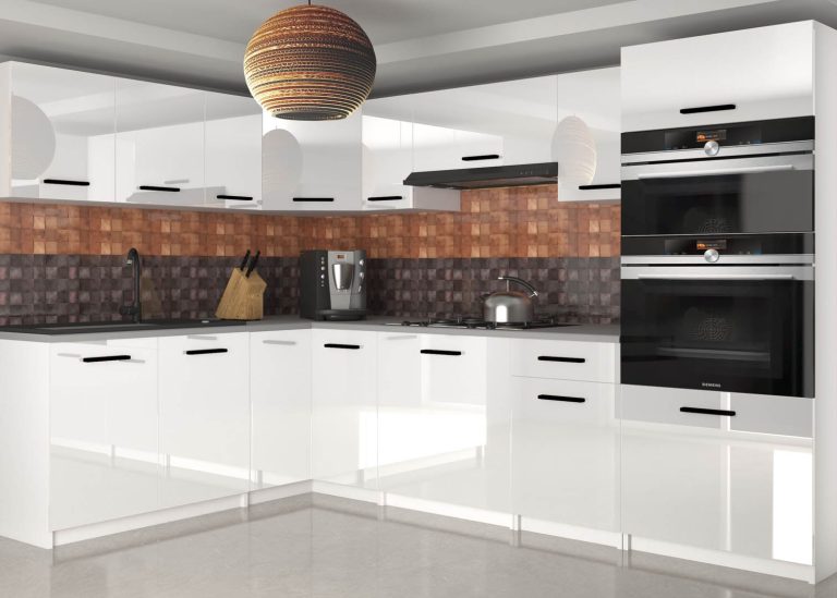 Meble kuchenne 420 cm białe połysk z blatem Producent INF UNIQAGRANDE/5/WT/W/0/B1
