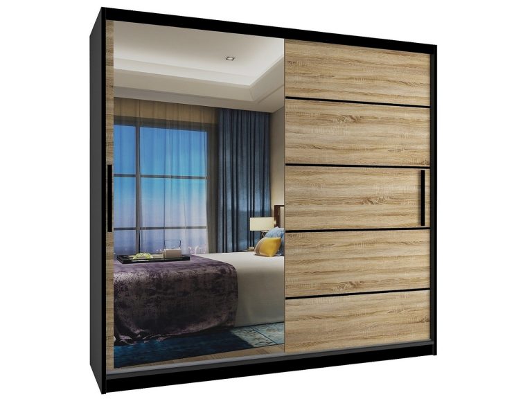 Szafa przesuwna 200 cm z lustrem dębowa dąb wotan dąb sonoma Producent MZ SZP1/2/B/DS/0/BL
