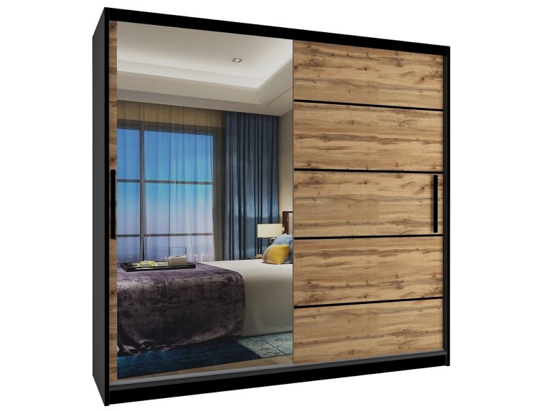 Szafa przesuwna Maria wnętrze typ Zodiak  200 cm z lustrem dąb wotan