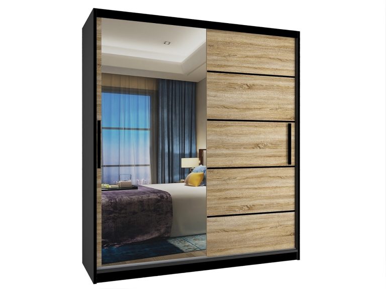 Szafa przesuwna 133 cm z lustrem dębowa dąb wotan dąb sonoma Producent MZ SZP2/2/B/DS/0/BL