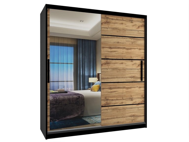 Szafa przesuwna 133 cm z lustrem dębowa dąb wotan dąb sonoma Producent MZ SZP2/2/B/DW/0/BL