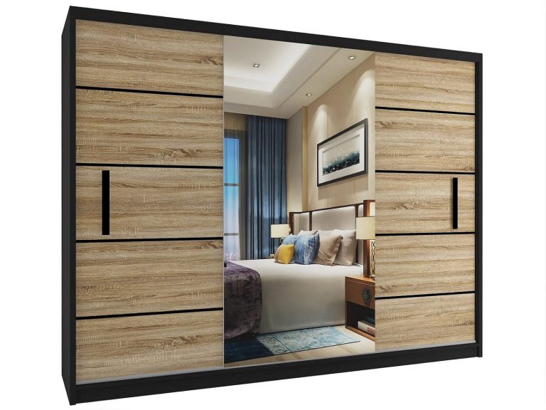 Szafa przesuwna 232 cm z lustrem dębowa dąb wotan dąb sonoma Producent MZ SZP4/2/1B/2DS1L/0/BL