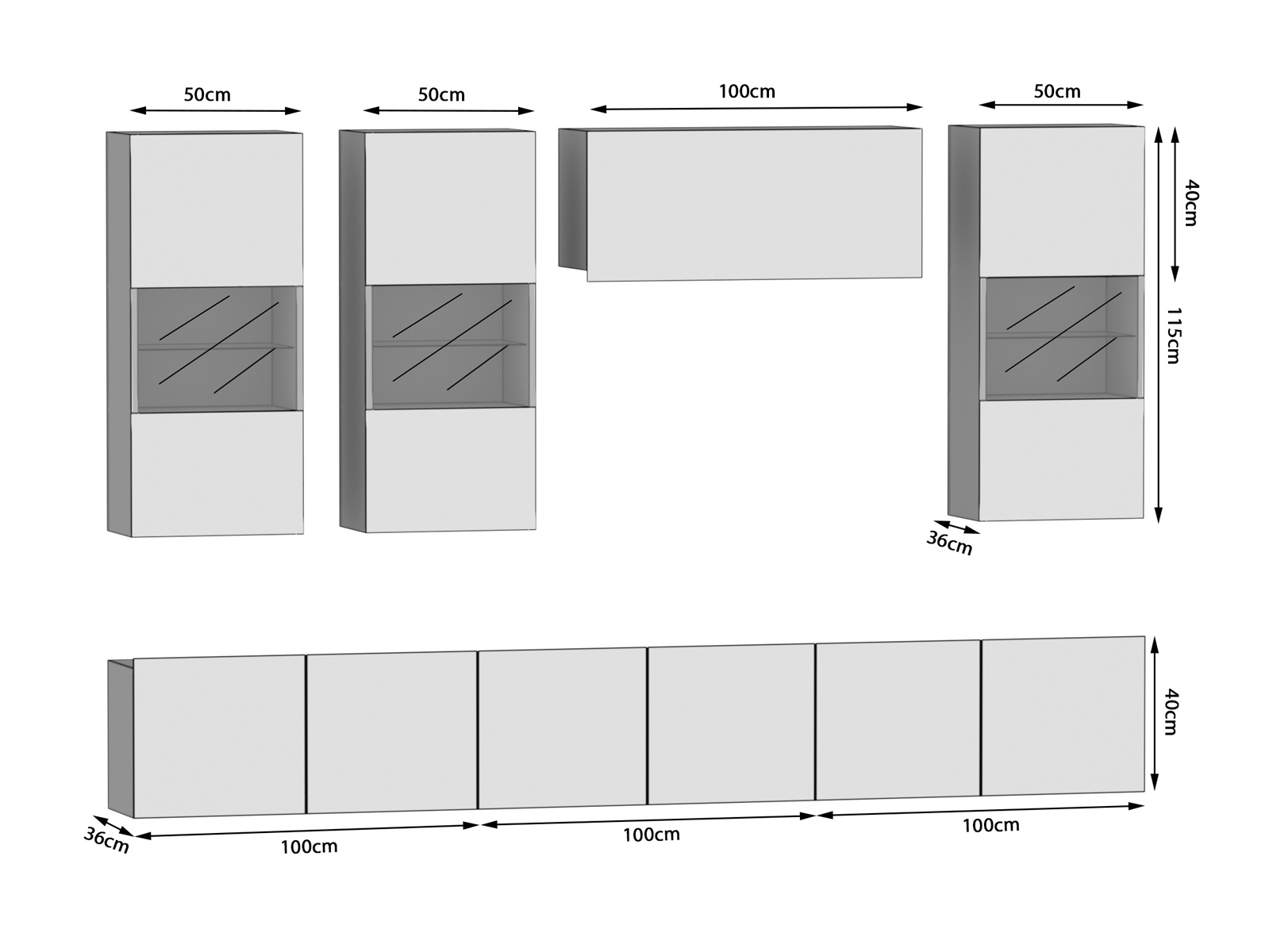 Meblościanka 300 cm TV/RTV biała połysk szara antracyt grafitowa Producent IMP 5/5/W/WGW1/0/0