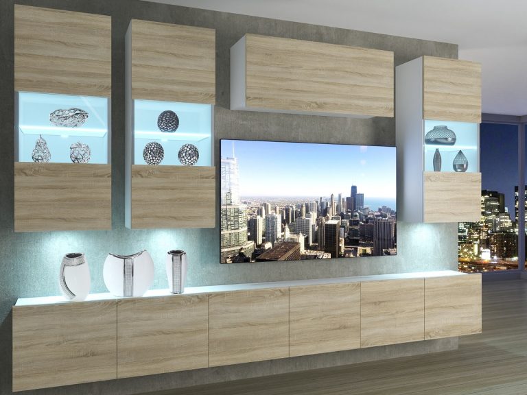 Meblościanka 300 cm TV/RTV dębowa dąb wotan dąb sonoma Producent IMP 5/5/W/DS/0/0