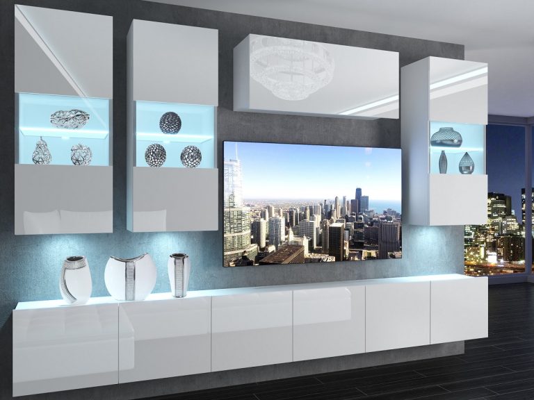 Meblościanka 300 cm TV/RTV biała połysk Producent IMP 5/5/W/W/0/0