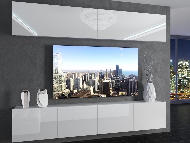 Meblościanka 200 cm TV/RTV biała połysk Producent IMP 6/5/W/W/0/0