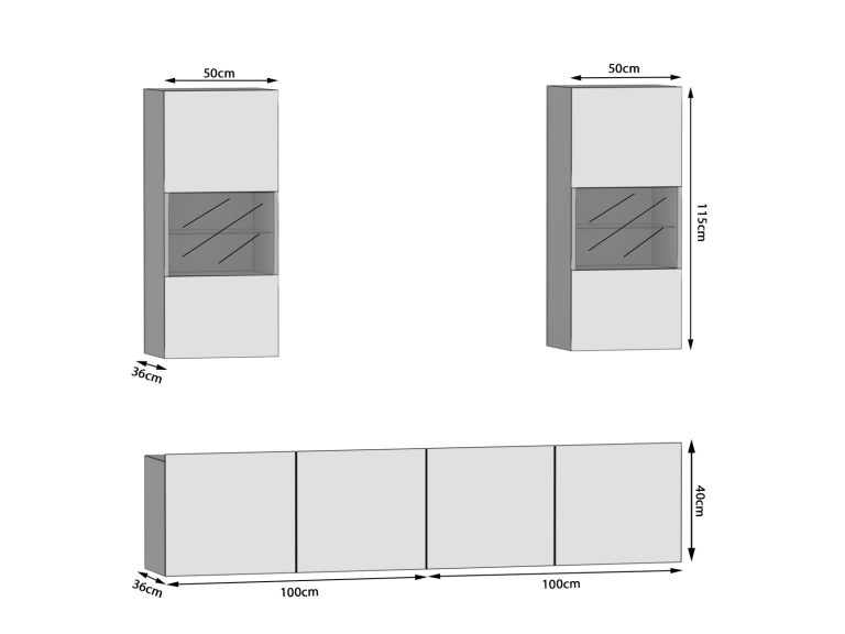 Meblościanka 200 cm TV/RTV biała połysk szara antracyt grafitowa Producent IMP 7/5/W/WGW1/0/0