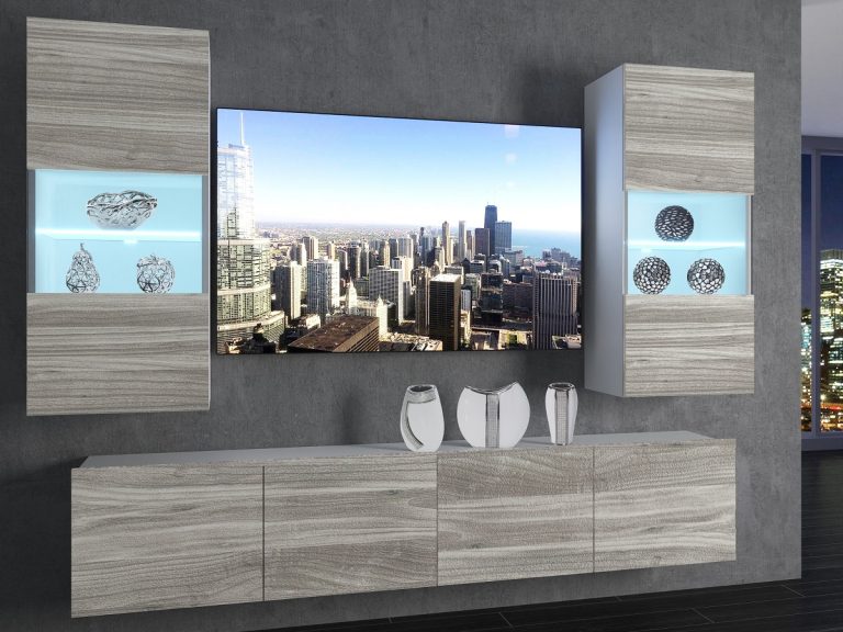 Meblościanka 200 cm TV/RTV szara antracyt grafitowa Producent IMP 7/5/W/GW1/0/0