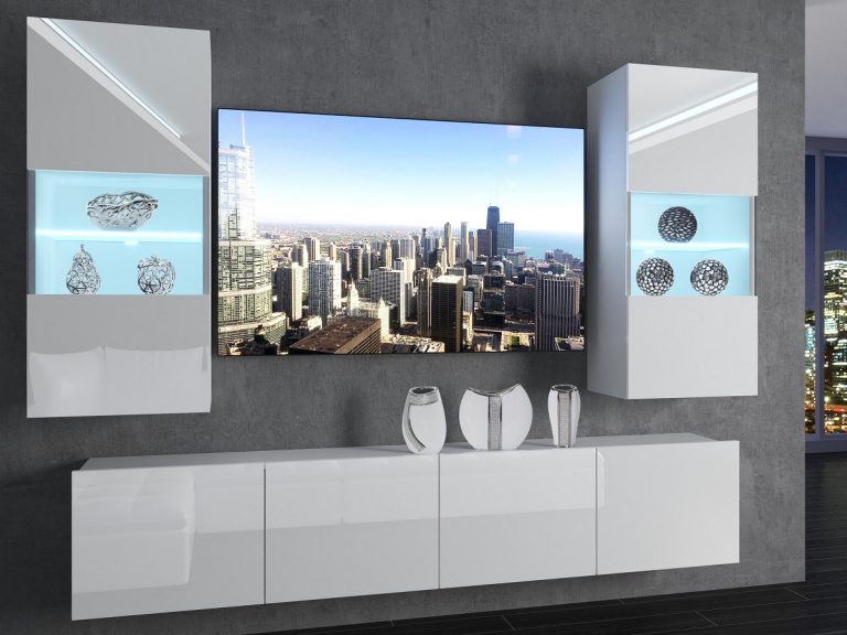 Meblościanka 200 cm TV/RTV biała połysk Producent IMP 7/5/W/W/0/0