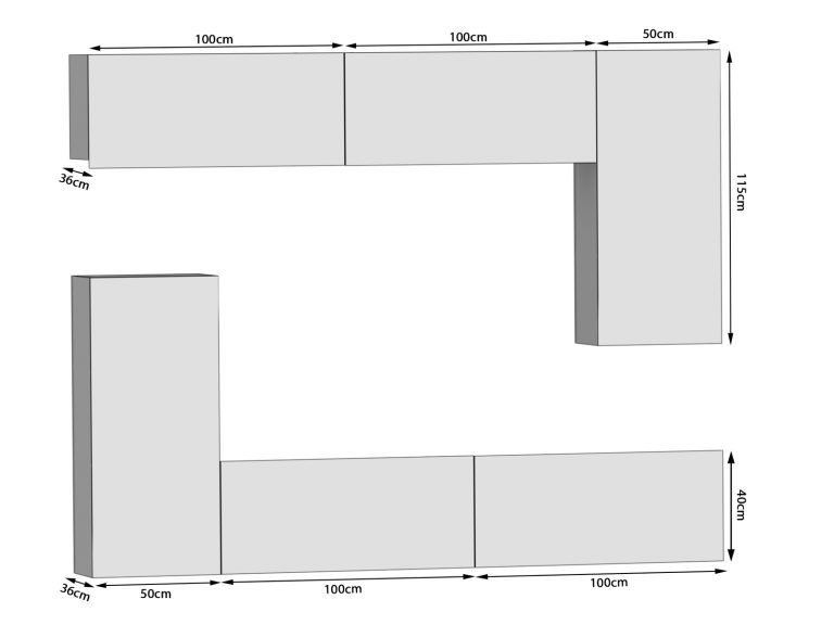 Meblościanka 250 cm TV/RTV szara antracyt grafitowa Producent IMP 8/5/W/GW1/0/0