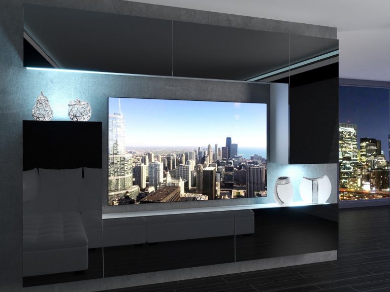 Meblościanka 250 cm TV/RTV czarna połysk Producent IMP 8/5/W/B/0/0