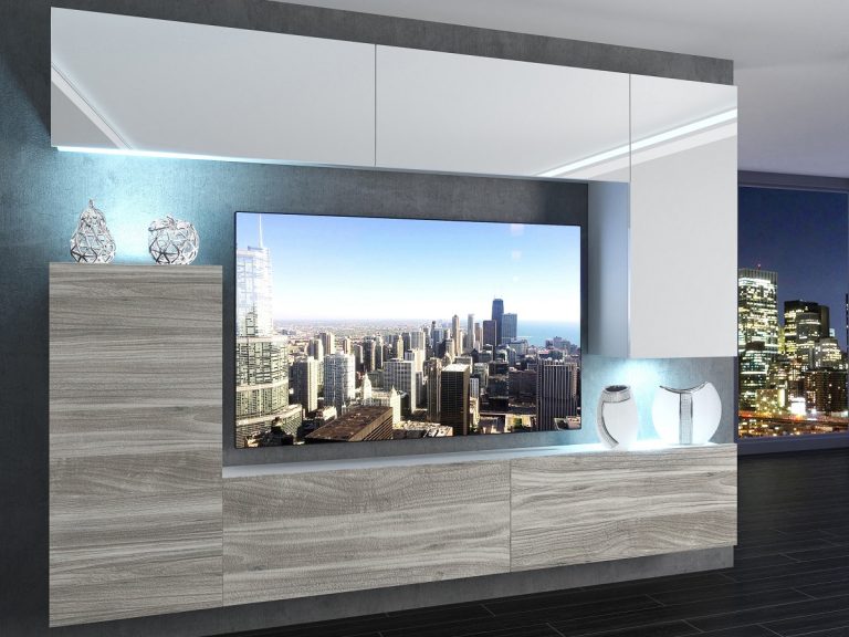 Meblościanka 250 cm TV/RTV biała połysk szara antracyt grafitowa Producent IMP 8/5/W/WGW1/0/0