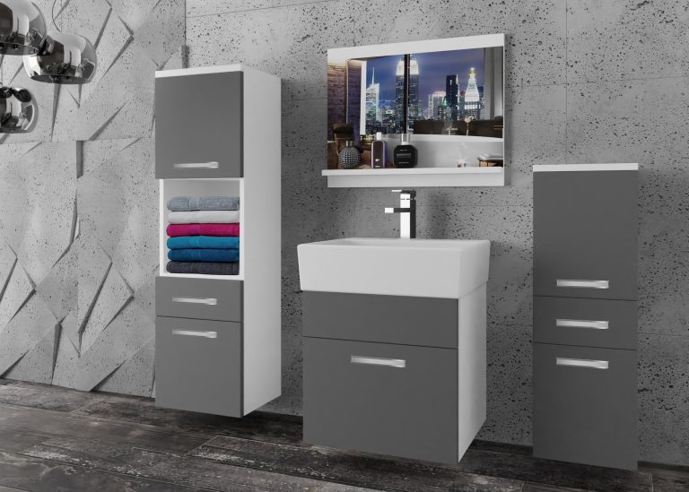 Meble łazienkowe szafki z umywalką z lustrem szare antracyt grafitowe Producent