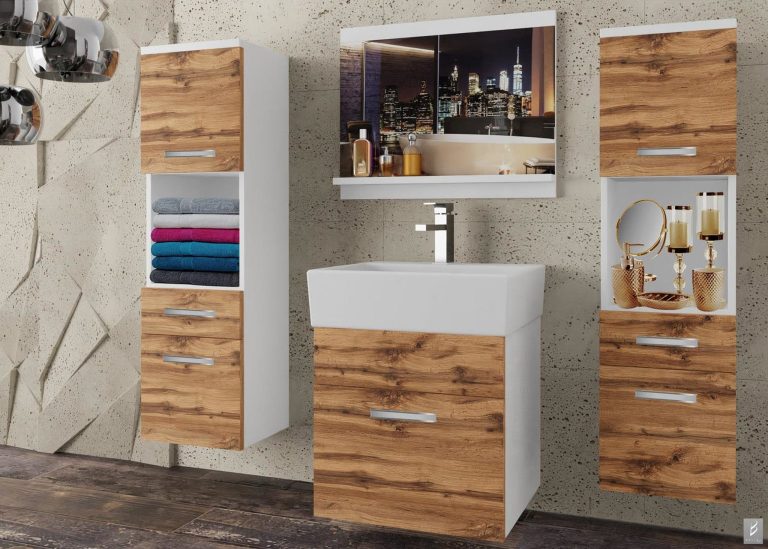 Meble łazienkowe szafki z umywalką z lustrem dębowe dąb wotan dąb sonoma Producent