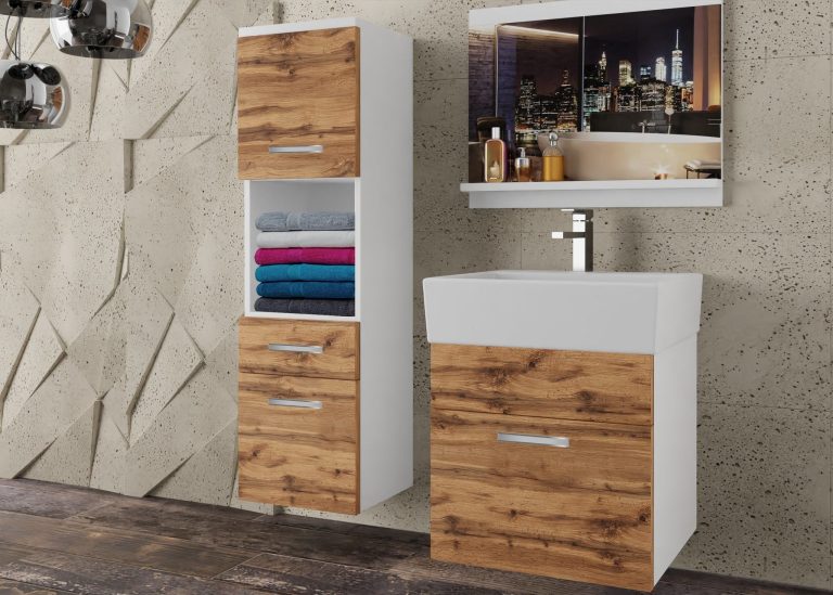 Meble łazienkowe szafki z umywalką z lustrem dębowe dąb wotan dąb sonoma Producent
